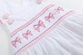 Load image into Gallery viewer, White and Pink Bows Smocked Ruffle Romper