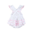Load image into Gallery viewer, White and Pink Bows Smocked Ruffle Romper