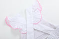 Load image into Gallery viewer, White and Pink Bows Smocked Ruffle Romper