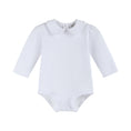 Load image into Gallery viewer, White Collared Unisex Long Sleeve Bodysuit Romper