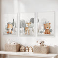 Load image into Gallery viewer, Forest Animal Nursery Decor. Cute Fox Fawn Bear Print Set