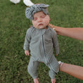 Load image into Gallery viewer, Bamboo Zip Pajamas | Forest Stripe Ribbed