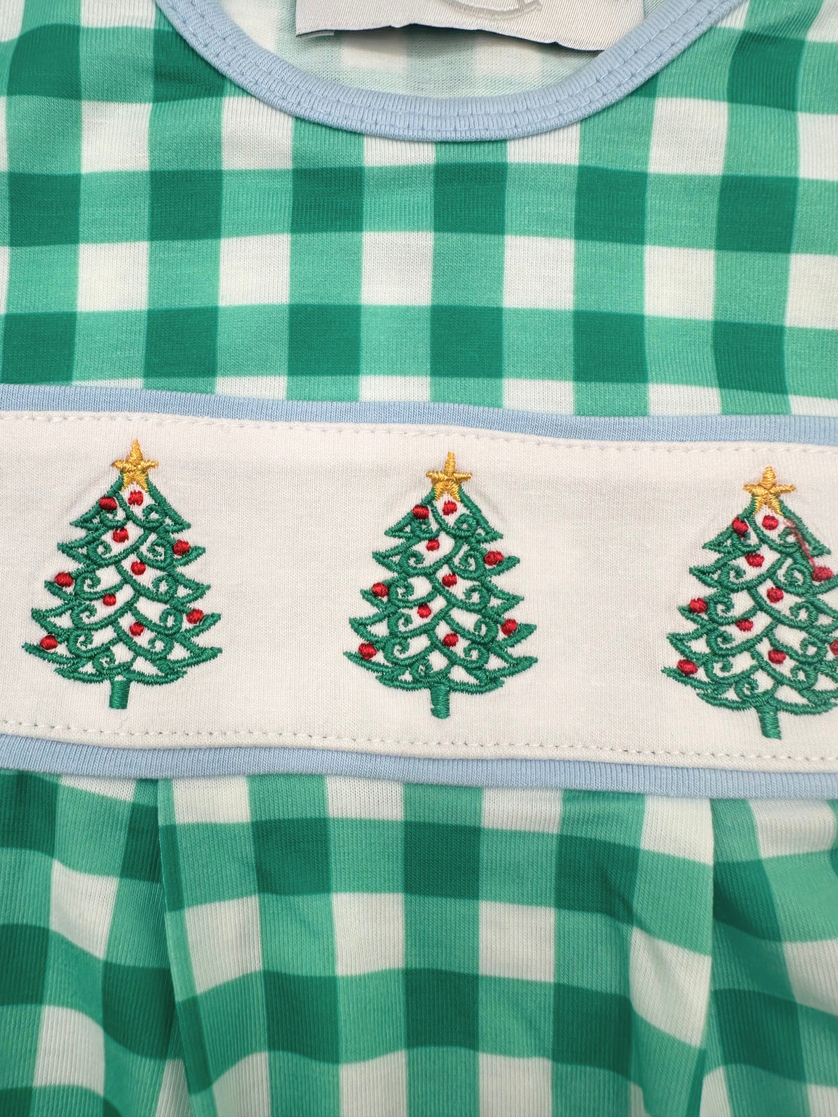 Plaid Christmas Tree Embroidery Boy Onesie