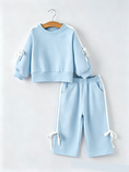 Load image into Gallery viewer, Girls Pink Bow Trim Sweatshirt and Pants Set
