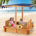 Load image into Gallery viewer, Kids Wooden Sandbox with Canopy and 2 Bench Seats
