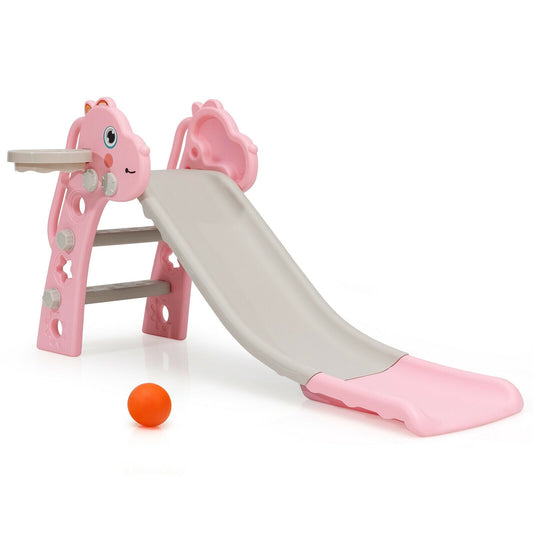 3-in-1 Kids Slide Baby Play Climber Slide Set with Basketball Hoop