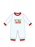 Load image into Gallery viewer, Blue Stripe Holly Jolly Romper
