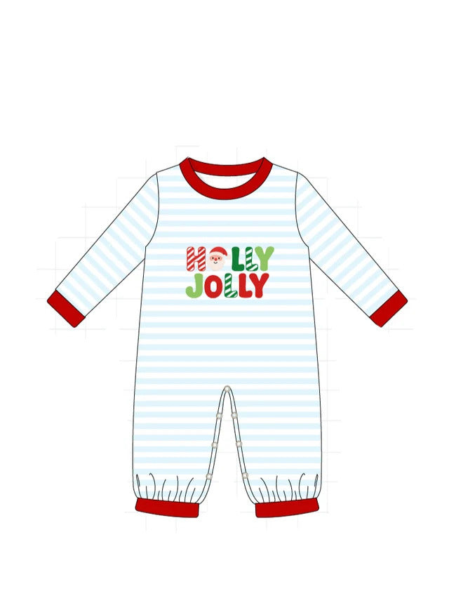 Blue Stripe Holly Jolly Romper