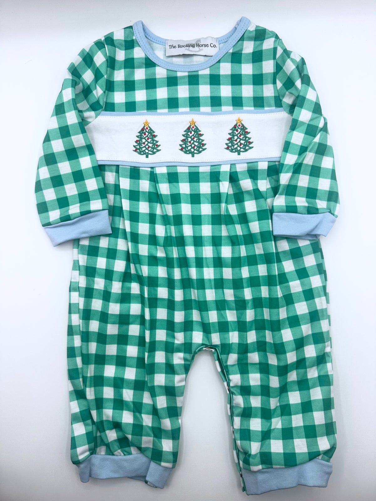 Plaid Christmas Tree Embroidery Boy Onesie