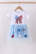 Load image into Gallery viewer, BLUE BOW STAR SEQUIN TULLE DRESS
