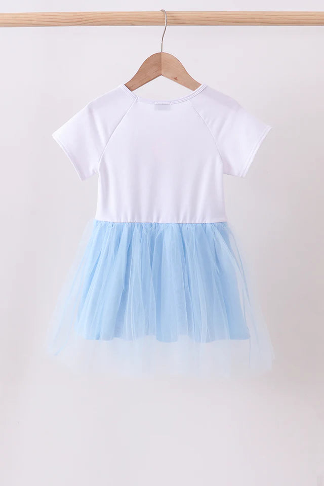 BLUE BOW STAR SEQUIN TULLE DRESS