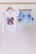 Load image into Gallery viewer, BLUE BOW STAR SEQUIN SKORT SET

