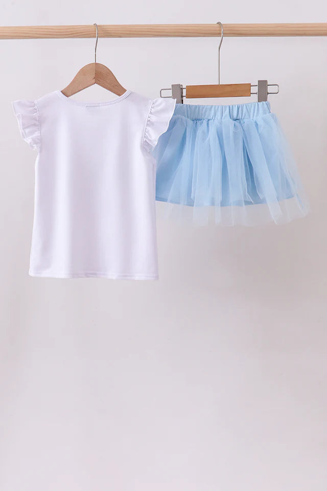 BLUE BOW STAR SEQUIN SKORT SET