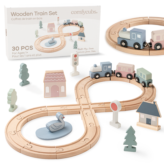 30-Piece Wooden Train Set for Toddlers Ages 1+