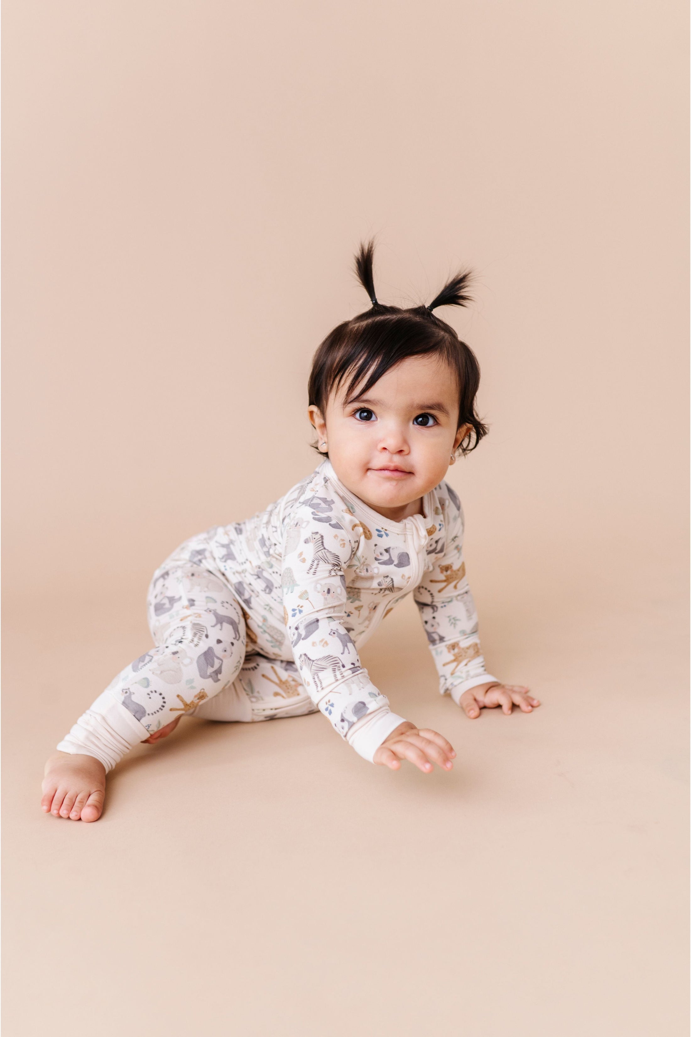 Bamboo One Piece Zip Pajama - Safari Friends