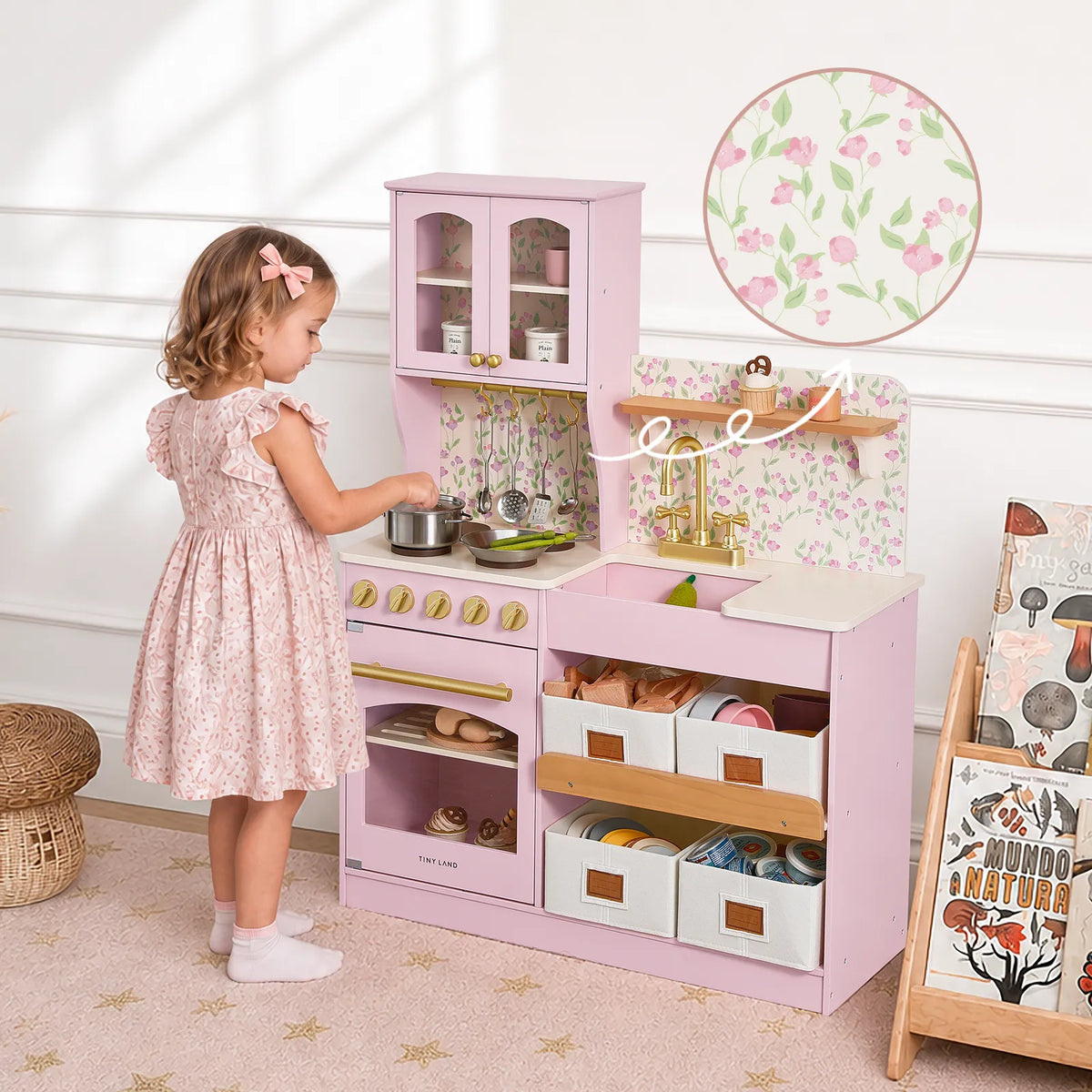 Tiny Land® Wooden Play Kitchen with Storage for Creative Toddlers