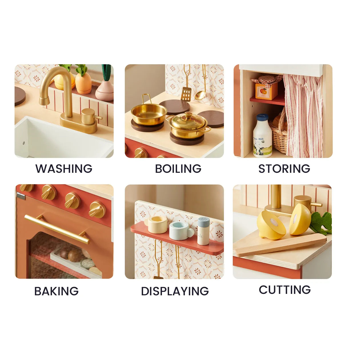 Tiny Land® Wooden Play Kitchen for Toddlers - Honey Kitchenette Pretend Cooking Set
