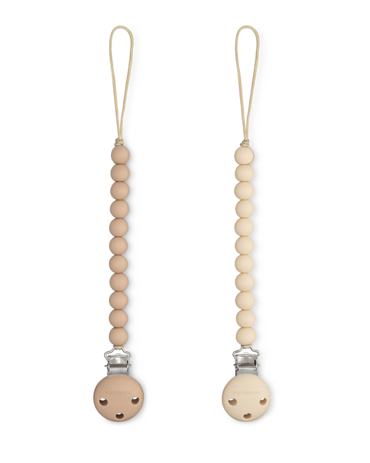 Pacifier Clips in Beige & Light Beige, 2 Pack
