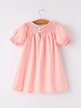 Load image into Gallery viewer, Girls Horse Smocking Embroidered Coral Dress
