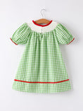 Load image into Gallery viewer, Back To School Girls Green Plaid Smocking Dress
