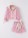 Load image into Gallery viewer, Mommy & me Autumn Check Bow Girls Lapel Pajamas
