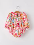 Load image into Gallery viewer, Fall Pumpkin Bow Smock Embroidered Floral Baby Girl Romper
