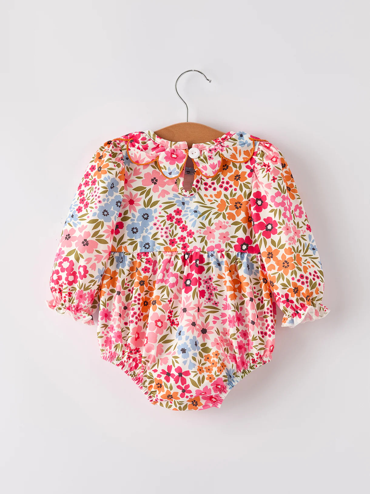 Fall Pumpkin Bow Smock Embroidered Floral Baby Girl Romper