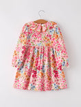 Load image into Gallery viewer, Fall Halloween & Thanksgiving Pumpkin Bow Smock Embroidered Floral Dress
