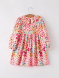 Load image into Gallery viewer, Fall Pumpkin Bow Smock Embroidered Floral Dress
