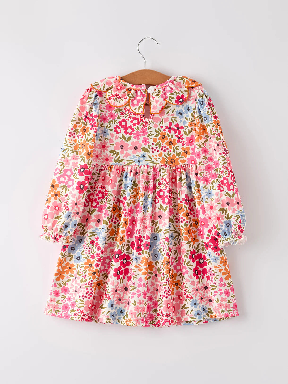 Fall Pumpkin Bow Smock Embroidered Floral Dress