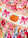 Load image into Gallery viewer, Fall Pumpkin Bow Smock Embroidered Floral Dress
