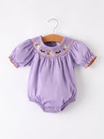 Load image into Gallery viewer, Purple Halloween Smock Embroidery Baby Girl Romper
