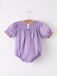 Load image into Gallery viewer, Purple Halloween Smock Embroidery Baby Girl Romper
