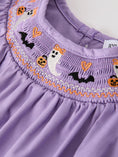 Load image into Gallery viewer, Purple Halloween Smock Embroidery Baby Girl Romper
