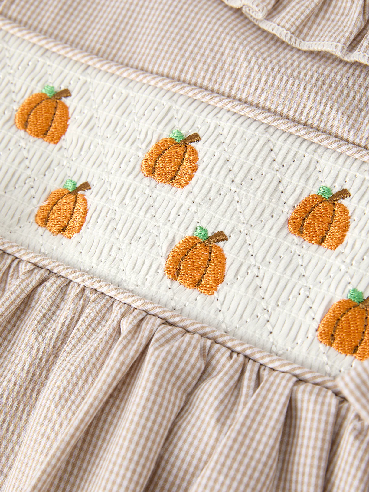 Fall Thanksgiving Pumpkin Embroidery Smock Plaid Girls Dress