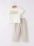 Load image into Gallery viewer, Halloween & Thanksgiving Pumpkin Smock Embroidered Plaid Boys 'Set
