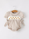 Load image into Gallery viewer, Fall Halloween & Thanksgiving Pumpkin Embroidery Smock Plaid Baby Girl Romper
