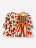 Load image into Gallery viewer, 2 Piece Thanksgiving Pumpkin Stripe Print Girls Dress Set
