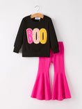 Load image into Gallery viewer, Fall Halloween & Thanksgiving “BOO” Chenille Patches Girls Long Sleeve Set
