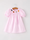 Load image into Gallery viewer, Fall Halloween Pink Spider Pumpkin Ghost Smock Embroidery Girl Dress
