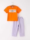 Load image into Gallery viewer, Fall Halloween Purple Balloon Pumpkin Cat Smock Embroidery Boy Set
