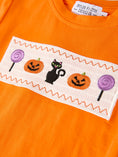 Load image into Gallery viewer, Fall Halloween Purple Balloon Pumpkin Cat Smock Embroidery Boy Set
