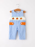 Load image into Gallery viewer, Fall Thanksgiving& Halloween Blue Pumpkin Smock Embroidery Baby Boy Romper
