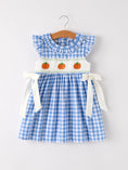 Load image into Gallery viewer, Fall Thanksgiving& Halloween Blue Pumpkin Smock Embroidery Baby Girl Dress
