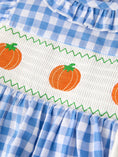 Load image into Gallery viewer, Fall Thanksgiving& Halloween Blue Pumpkin Smock Embroidery Baby Girl Dress
