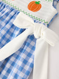 Load image into Gallery viewer, Fall Thanksgiving& Halloween Blue Pumpkin Smock Embroidery Baby Girl Dress
