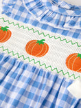 Load image into Gallery viewer, Fall Thanksgiving& Halloween Blue Pumpkin Smock Embroidery Baby Girl Romper
