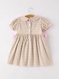 Load image into Gallery viewer, Fall Thanksgiving Lapel Plaid Chick Embroidery Smocking Bow Baby Girls Dress
