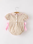 Load image into Gallery viewer, Fall Thanksgiving Lapel Plaid Chick Embroidery Smocking Bow Baby Girls Romper
