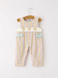 Load image into Gallery viewer, Fall Thanksgiving Apricot Plaid Chick Embroidery Smocking Baby Boys Romper
